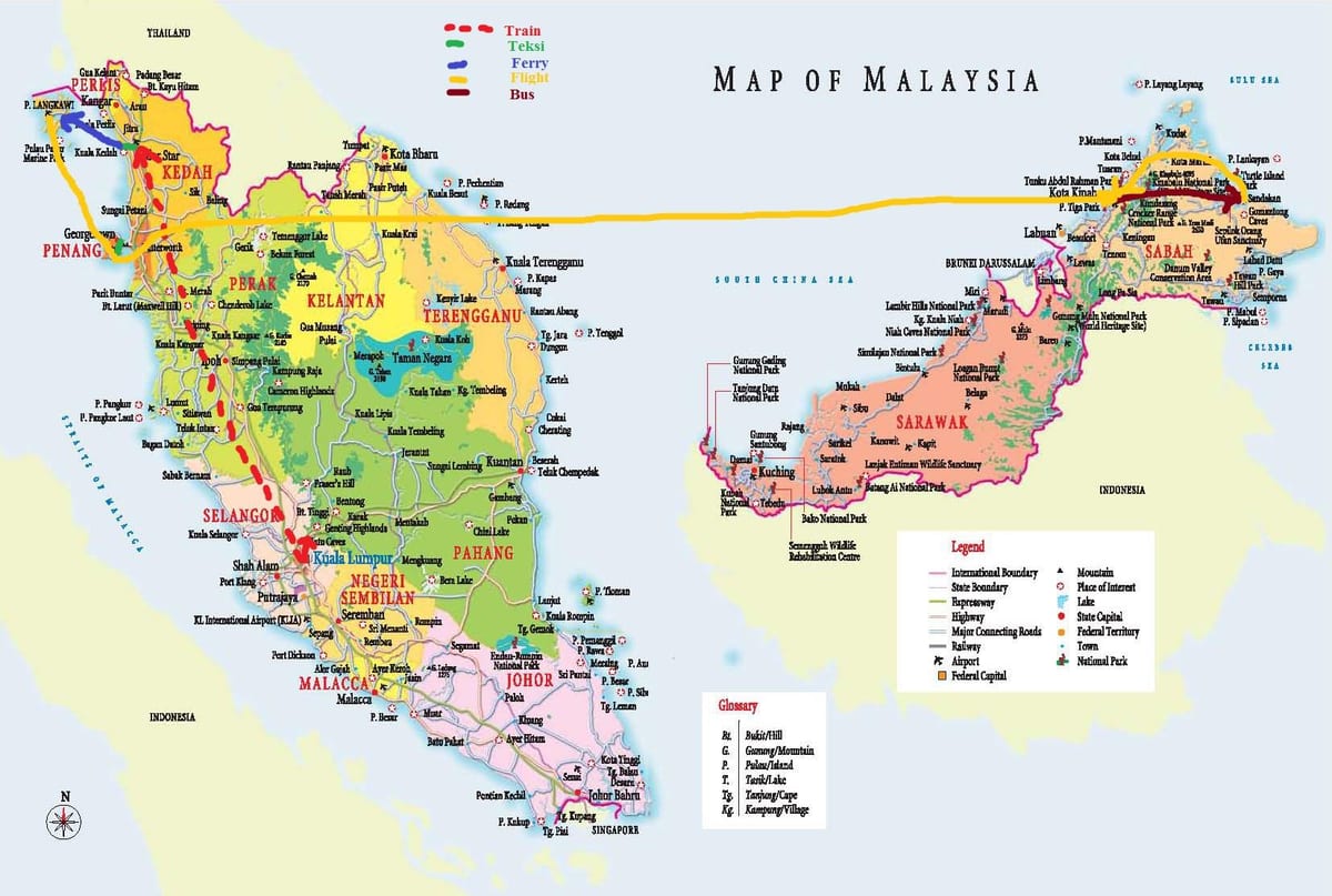 mappa della malesia bus