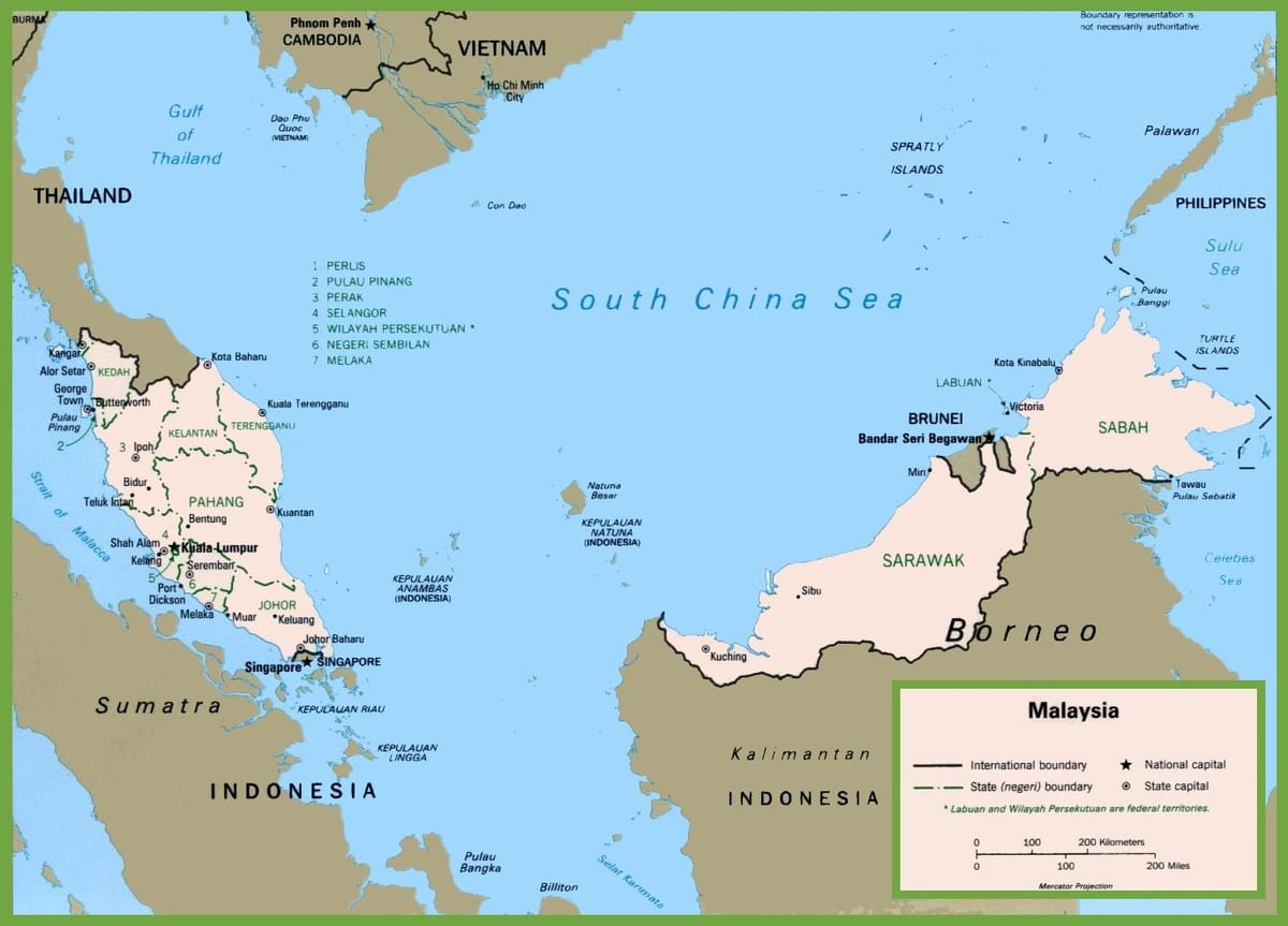 mappa della malesia politico 