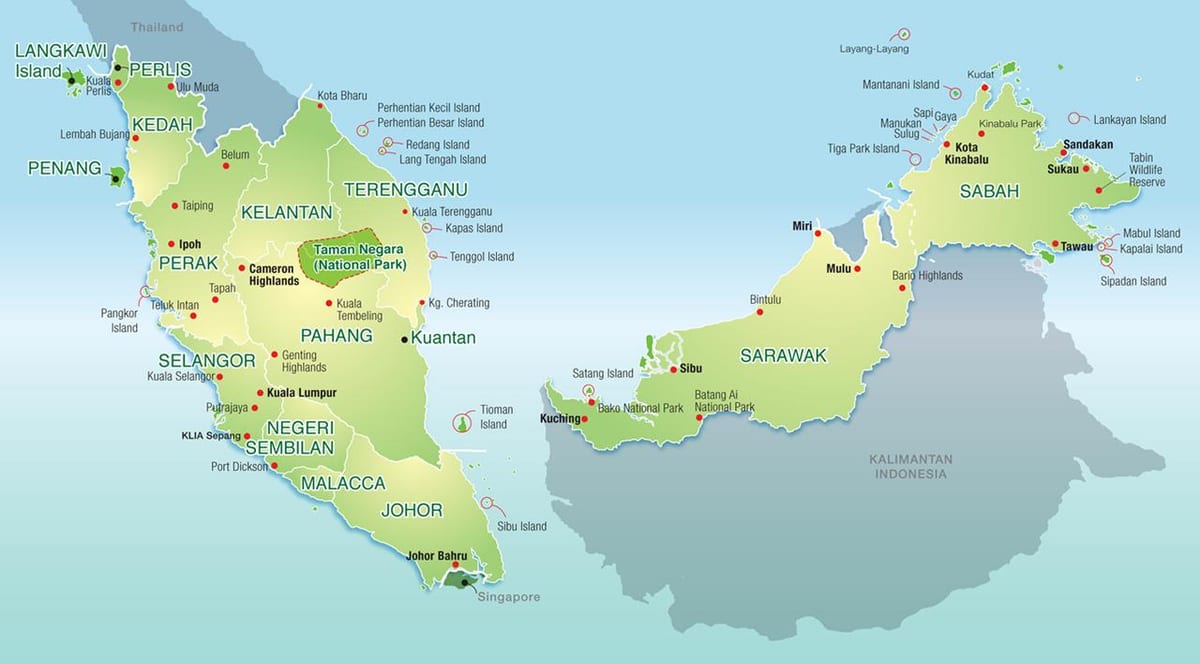 mappa della malesia montagne