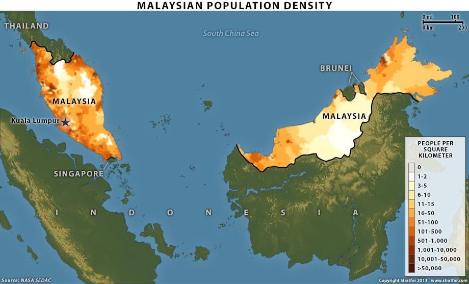 malese densità di popolazione mappa