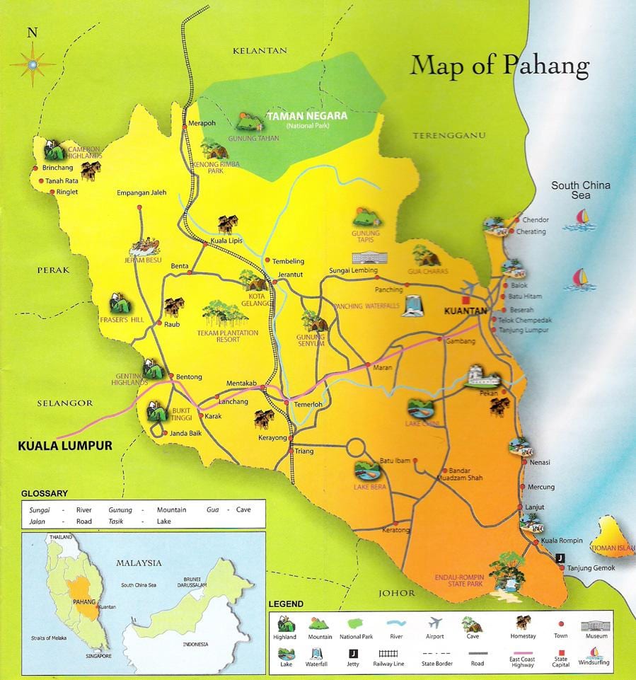 mappa dello stato di pahang malesia
