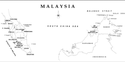 Mappa di contorno, mappa della malesia, con i confini dello stato